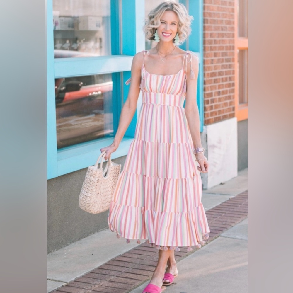 Chicwish Pastel Multi-Stripe Maxi Dress